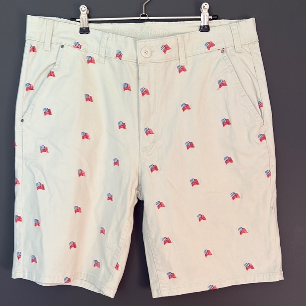 Request Jeans 36” embroidered Men's Beige Flag Print Shorts